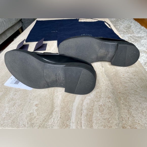 PRADA brushed black leather slip on loafers - Picture 5 of 10